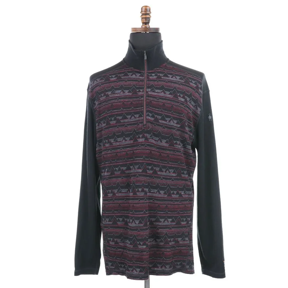 Smartwool Merino 250 Baselayer 1/4 Zip Shirt Sweater Men's XL Black/Red - Picture 2 of 11